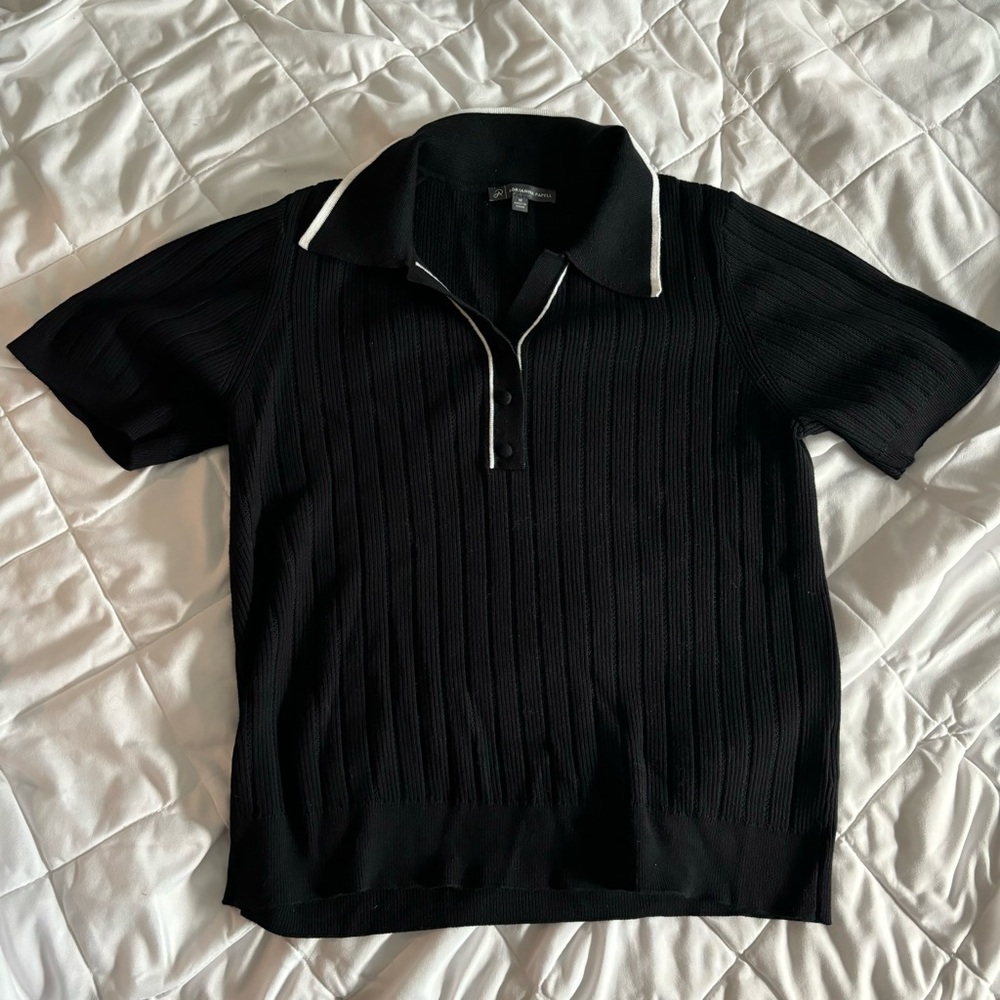 Black Collared Short Sleeve Sweater Adriana Papell Shirt